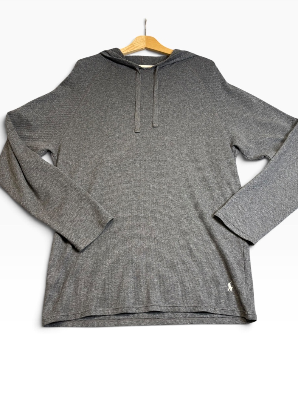 Polo Ralph Lauren Waffle Knit Thermal Hoodie Men’s L Gray Cotton Pullover